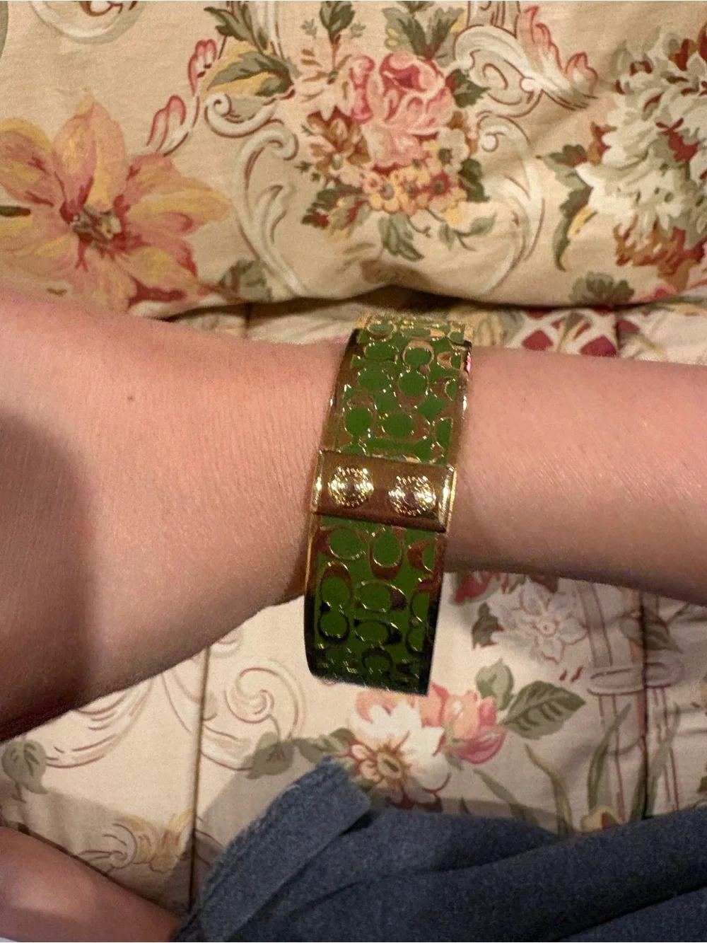 Coach Green Enamel Hinged Bangle Bracelet